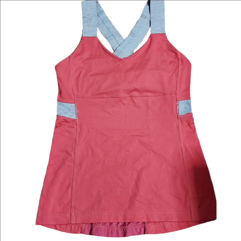 Lululemon Size 6 Coral Tank Top with Striped Straps